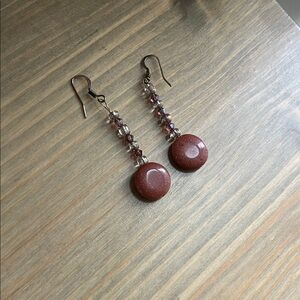Handmade Terra Cotta Color Beaded Drop Earrings
